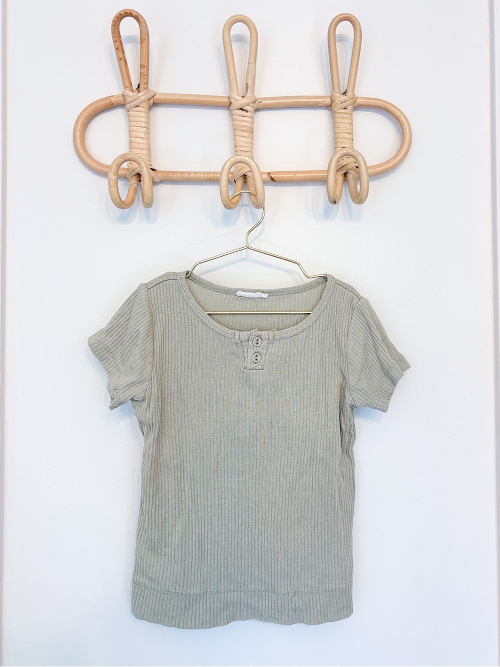 Jamie Kay Ribbed Short Sleeve Henley Tee in Sage